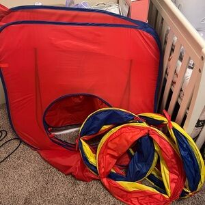 Red and Blue Play Tent with Tunnels